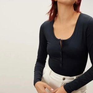 Everlane Black Henley Long Sleeve Bodysuit